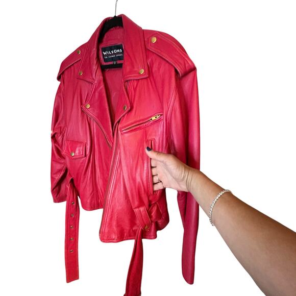 Wilson’s Vintage Red 100% Leather Motorcycle Jacket sz XL - Picture 5 of 7